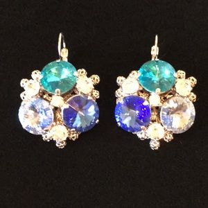 Italian Swarovski Sapphire & Aquamarine Crystal Earrings